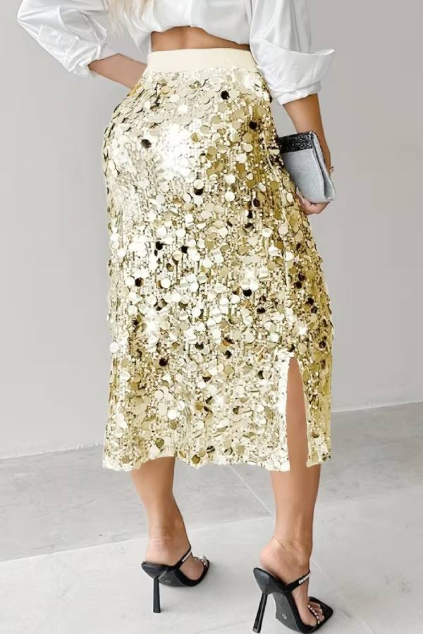 Silver Sequin Bodycon Midi Skirt