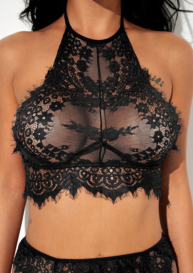 2Pcs Lace Halter See-Through Lingerie Set