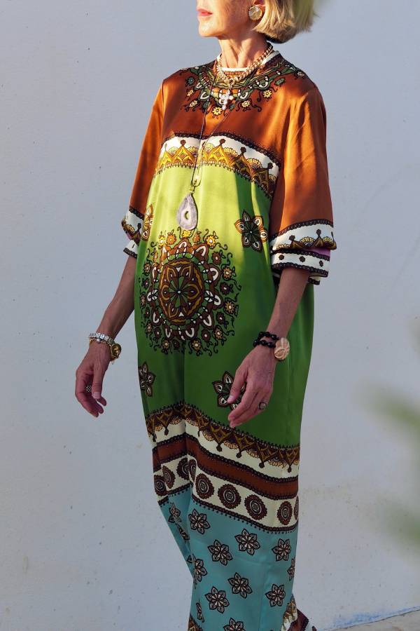 Bohemian Ethnic Printed 3/4 Sleeve Maxi Dress
