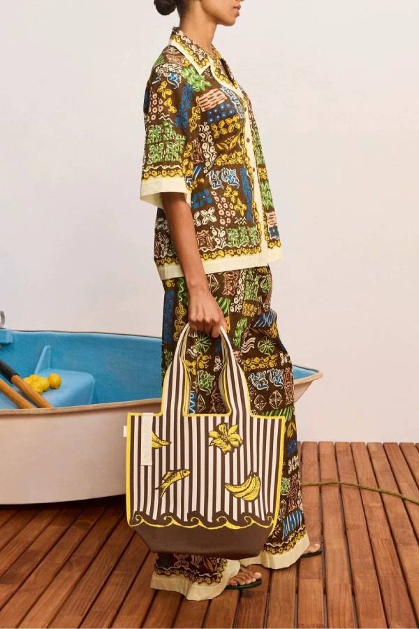 Vintage Ethnic Print Shirt & Wide Leg Pants Two Piece Set