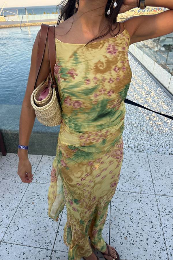 Watercolor Print Slip Maxi Dress
