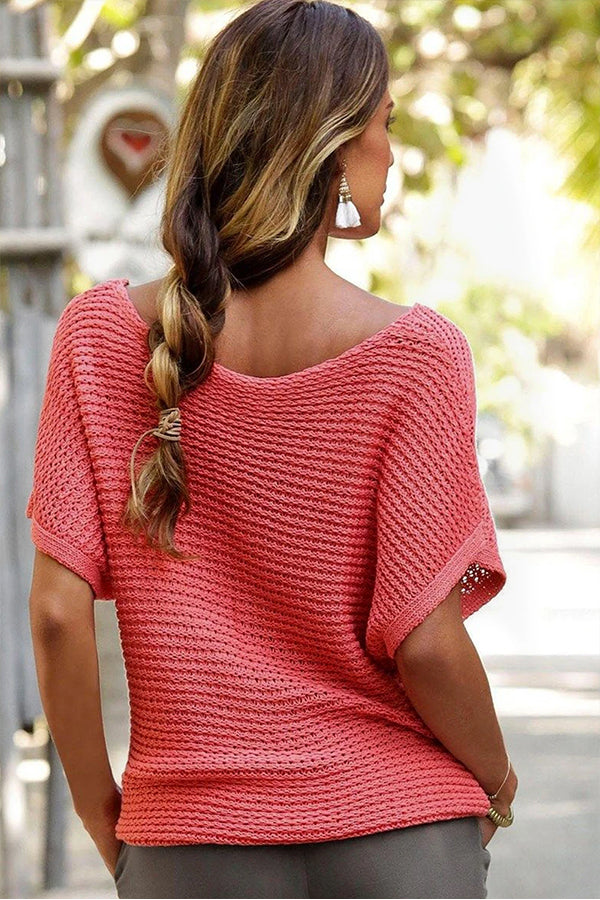 Red Clay Plain Knit Loose Batwing Sleeve Blouse