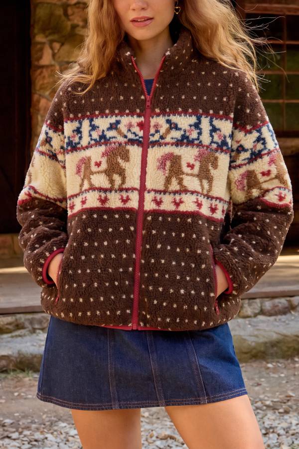 Fleece Collar Graphic Jacket