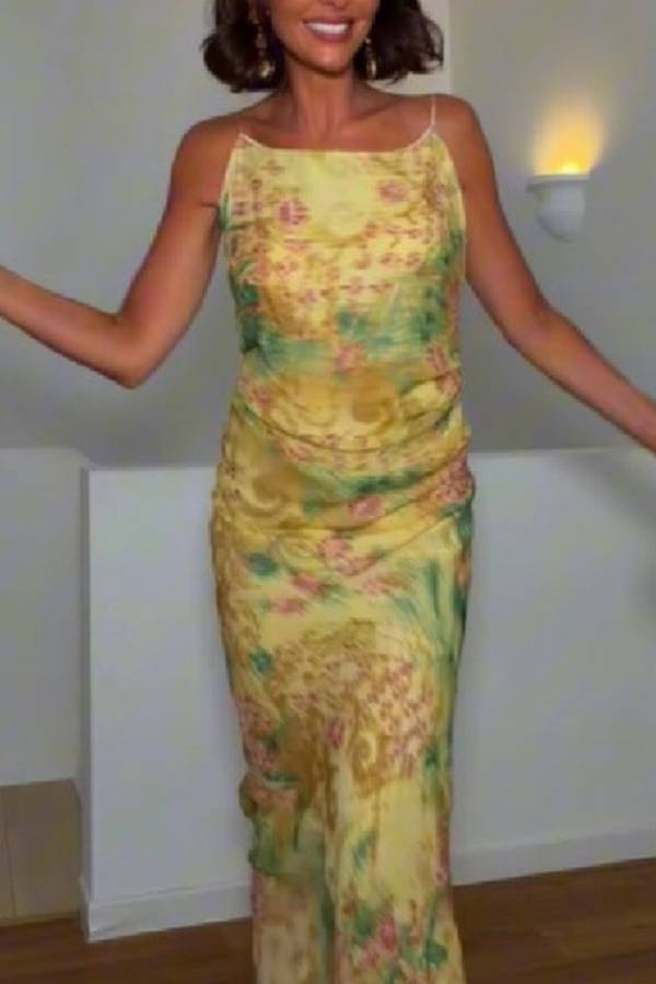 Watercolor Print Slip Maxi Dress