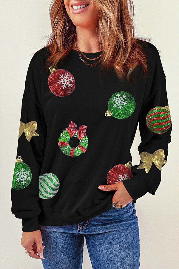Sequined Christmas Graphic Pullover Sweatshirt