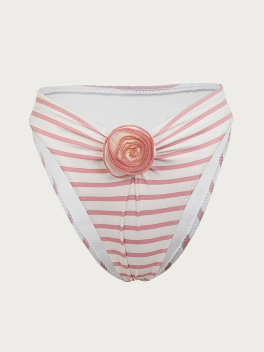 bandeau striped print high waist bikini