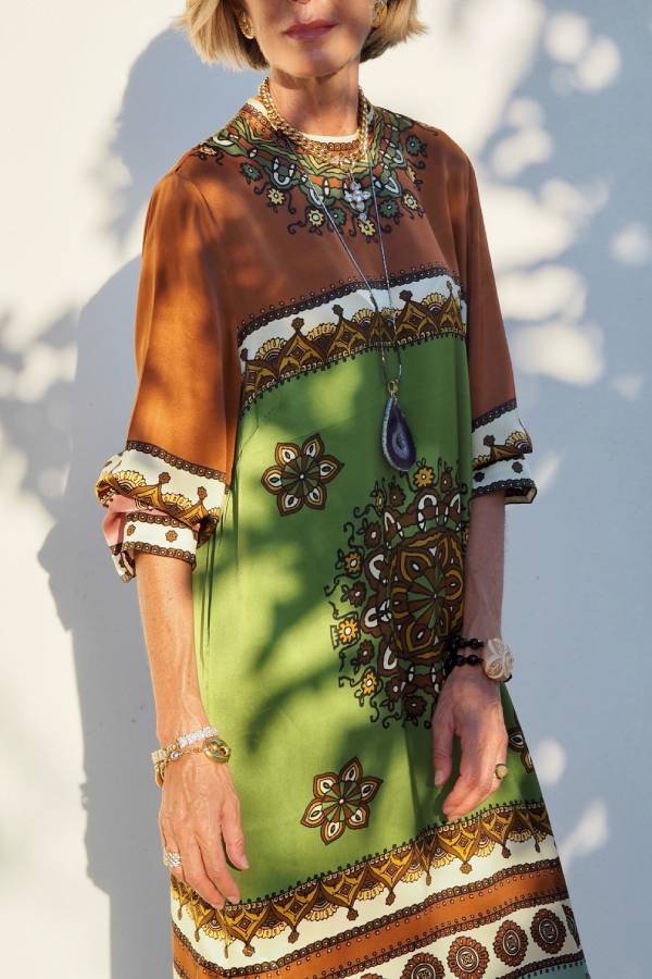 Bohemian Ethnic Printed 3/4 Sleeve Maxi Dress