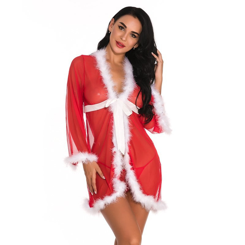 Christmas Uniform Cardigan Long Sleeve Nightgown Set