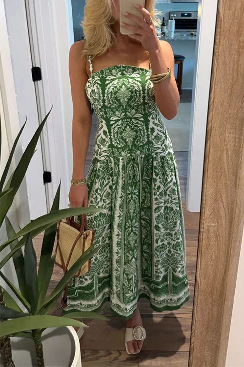 Strappy Backless Botanical Garden Print Maxi Dress