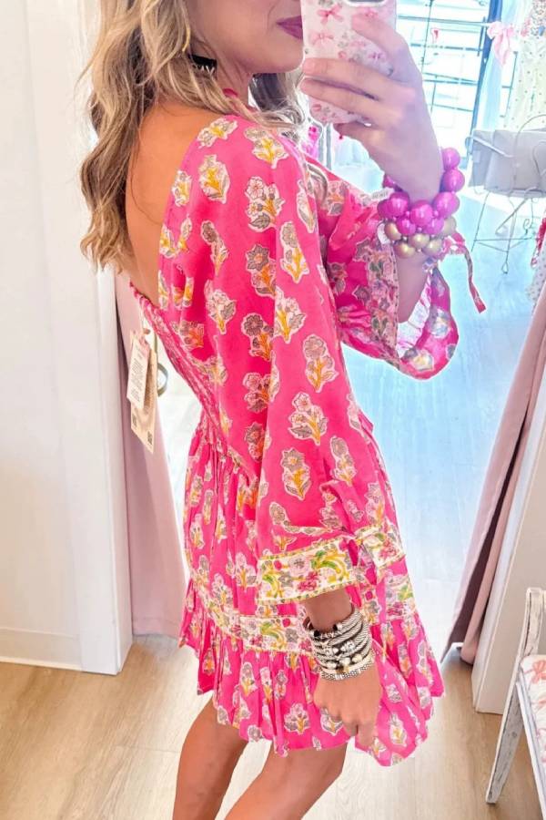 Square Neck Smocked Floral Mini Dress