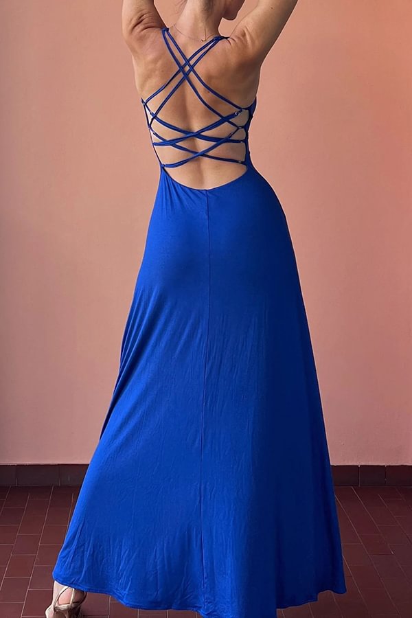 Another Most Beautiful Date Back Lace-up Stretch Maxi Dress