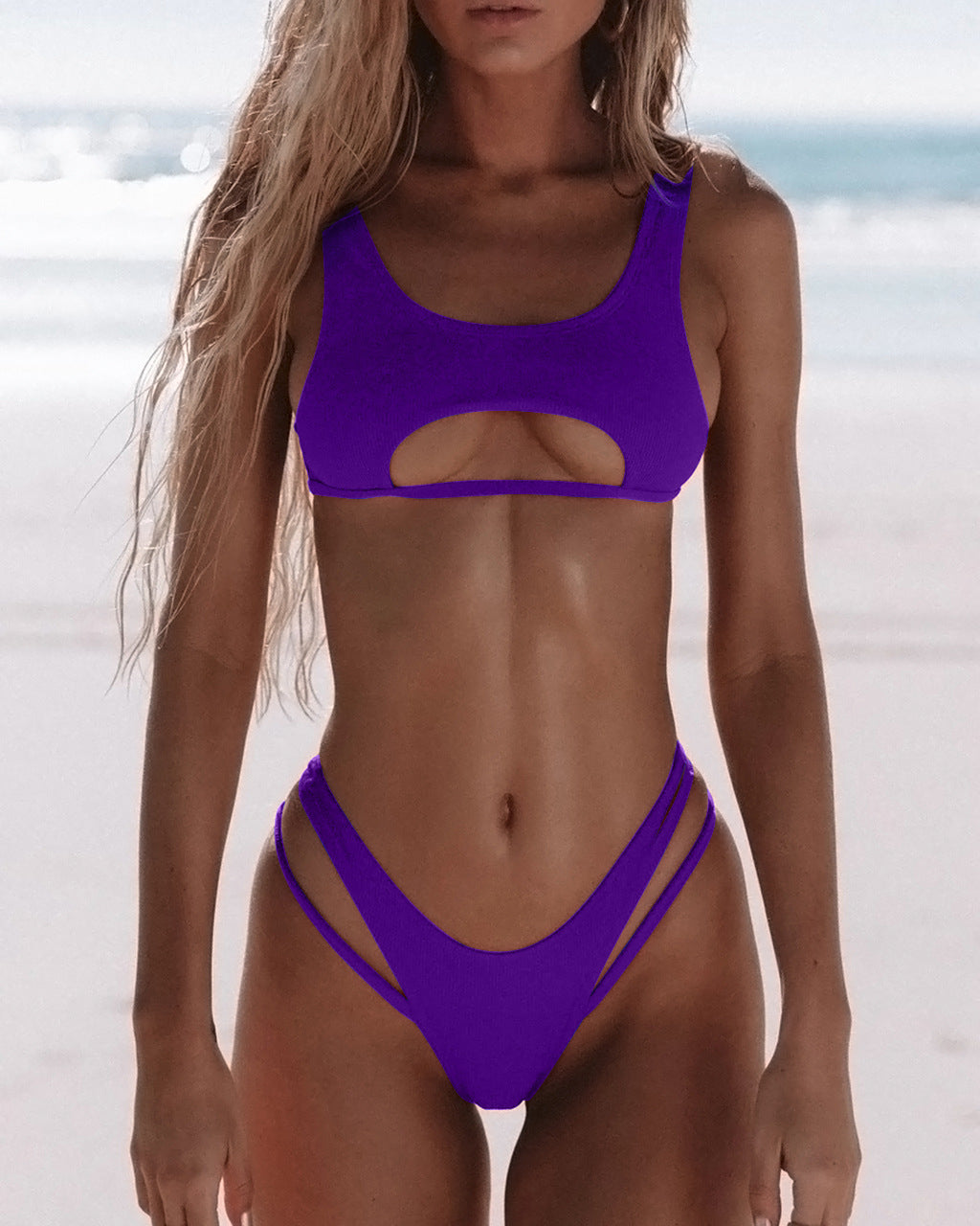 Solid color hollow bikini