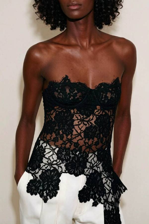 Vintage 3D Floral Lace Strapless Tube Top