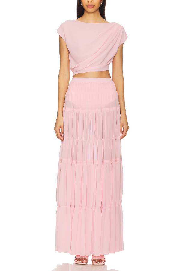 Stunning Chiffon Ruched Shoulder Short Sleeve Crop Top