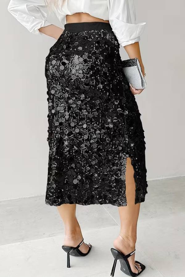 Silver Sequin Bodycon Midi Skirt