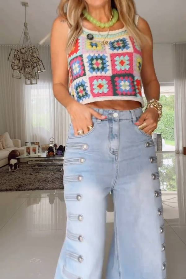 Vintage Granny Square Cropped Cami Top