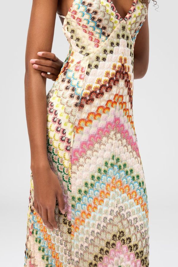 Missoni Summer Knit Colorful Herringbone Print Open Beck Maxi Dress