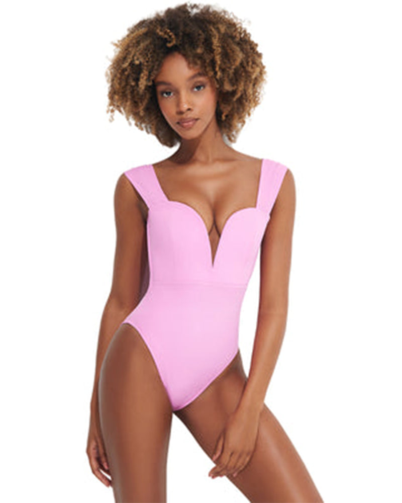 Solid color sleeveless one piece swimsuit