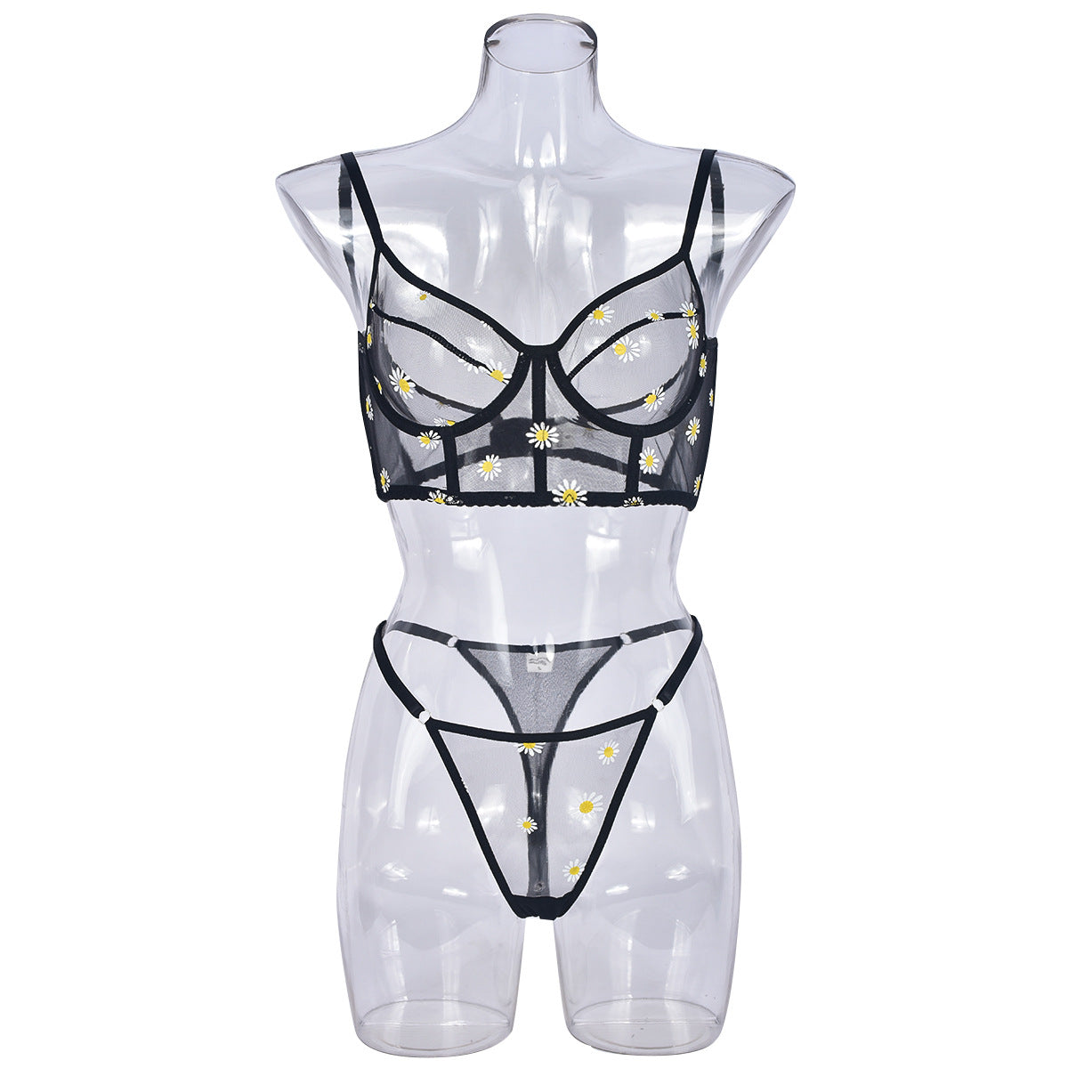 Sexy lingerie mesh embroidered flower underwire fishbone sexy suit