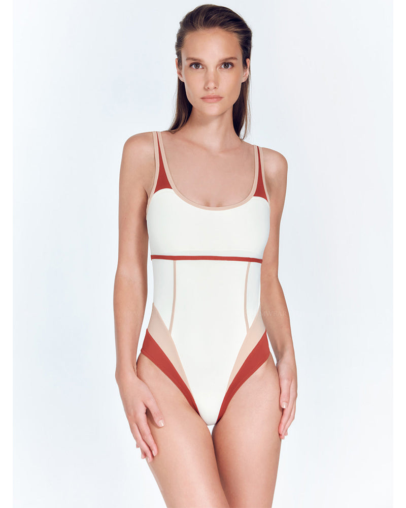 Simple belly-covering slimming backless one-piece swimsuit