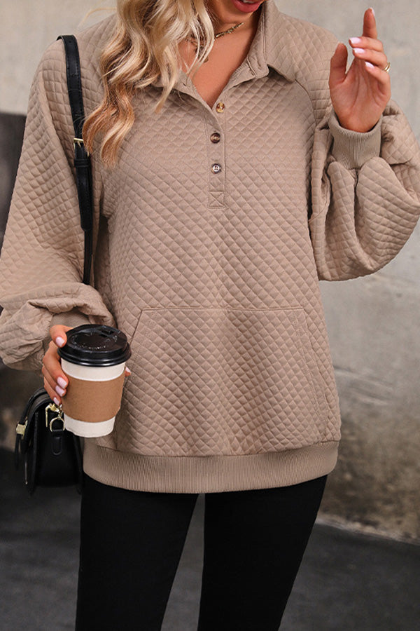 Lapel textured pullover sweatshirt