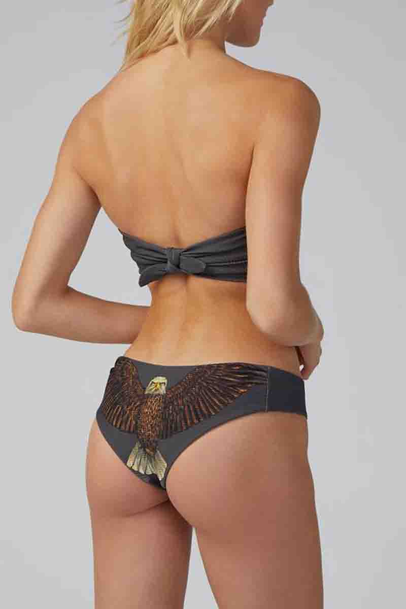 Strapless Eagle Print Grey Two Pieces Swimsuit