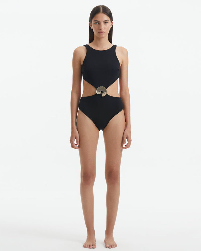 Solid Color Strappy Hollow Swimsuit Backless Swimsuit