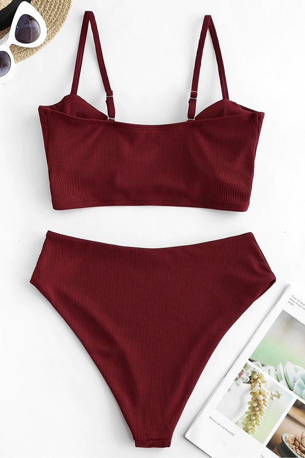 Pit Strip Solid Color Crossover High Waist Bikini