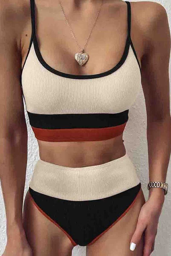 Striped Patchwork Two pieces Swimsuit (3 Colors)