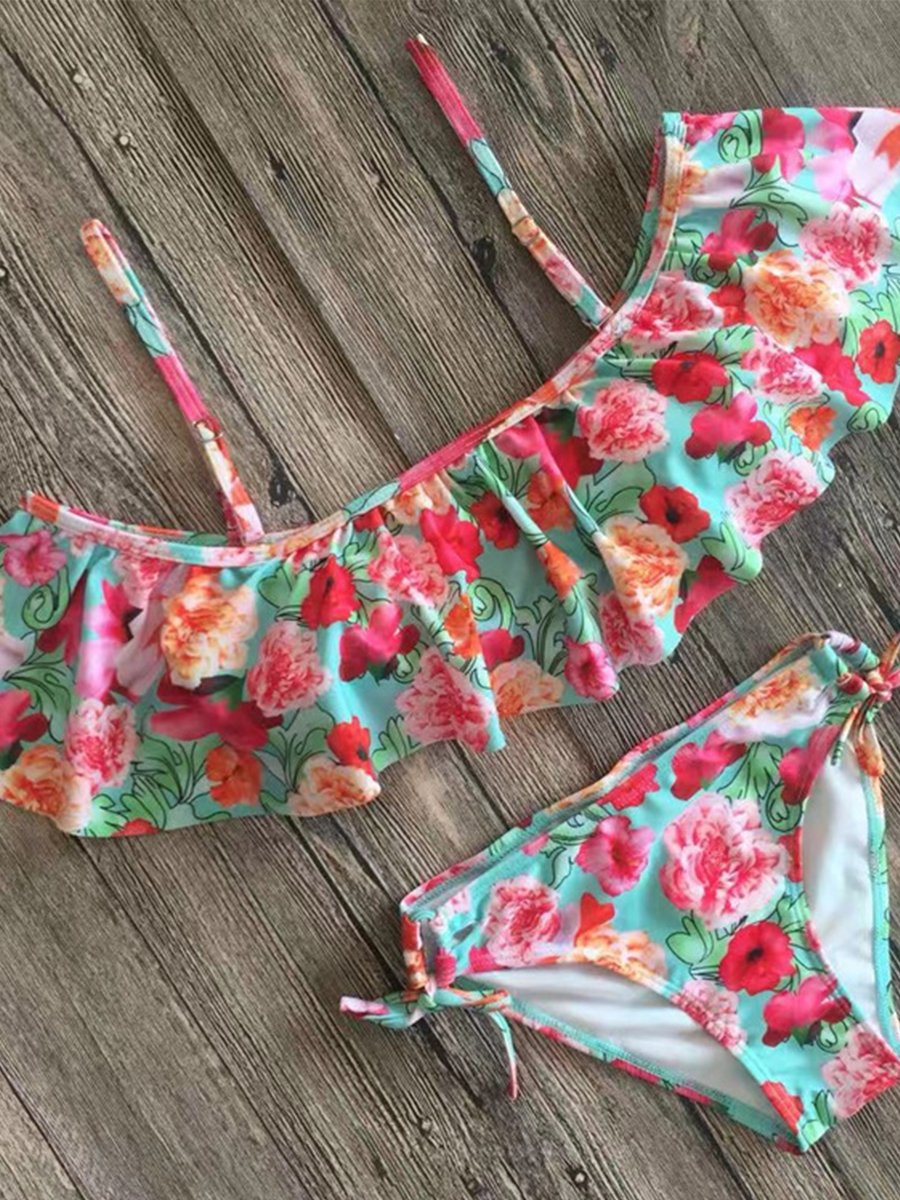 Ruffle Print Bandage Bikini