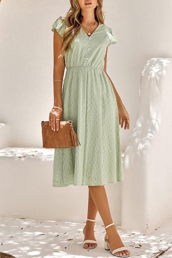 Sweet Elegant Solid V Neck A Line Short Sleeve Dress