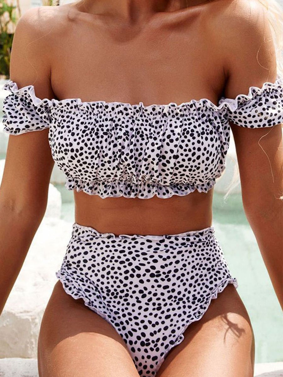 Off Shoulder Leopard Print Two pieces Swimsuit