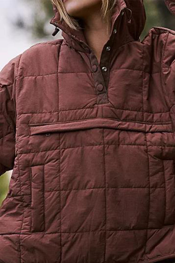 Solid Color Hooded Padded Foldable Padded Pullover Pocket Long Sleeve Jacket