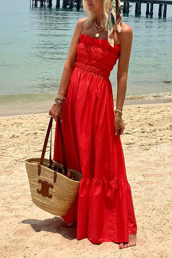 Passionate Beach Pleated Bandeau Resort Long Dress