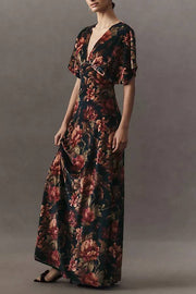 BHLDN Amelia Deep-V Stretch Velvet Maxi Dress