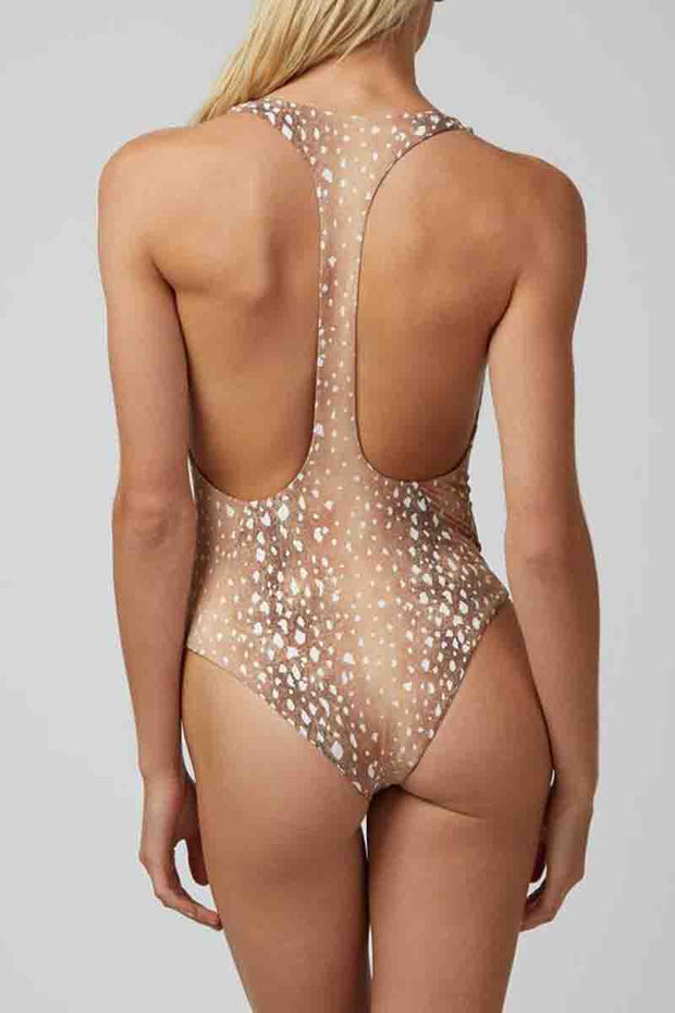 Dot Print Light Camel One-piece Swimsuit