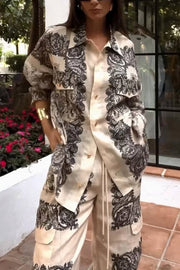 Fashionable Exotic Print Casual Two-piece Set