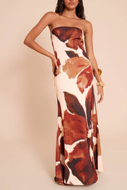 Strapless abstract print maxi dress