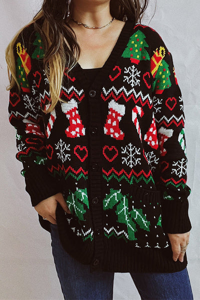 Christmas Pattern Knitted Crew Neck Long Sleeved Sweater