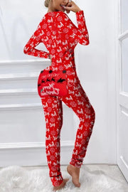 Christmas Letter Print Functional Buttoned Flap Adults Pajamas