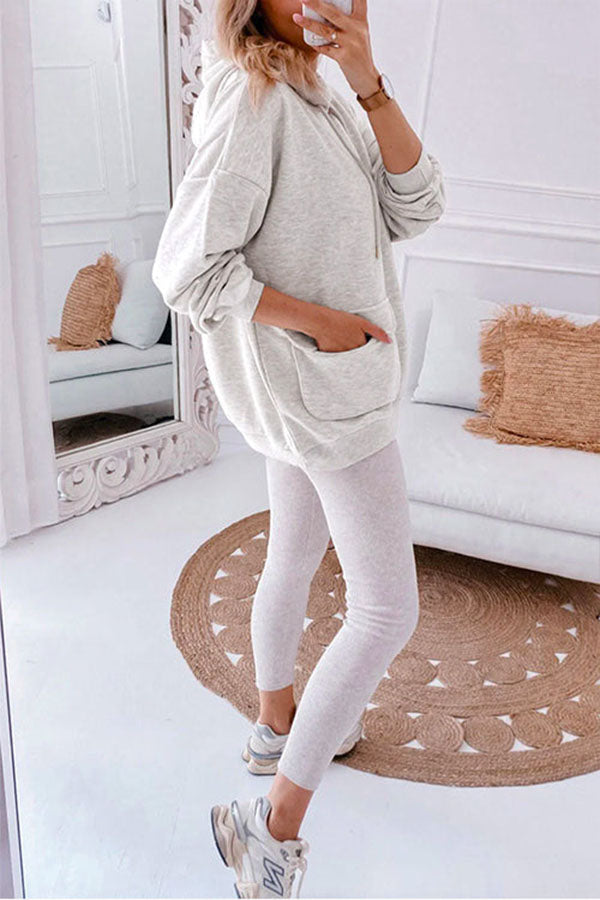 Pocketed Long Sleeves Drawstring Hoodied Sweatshirt