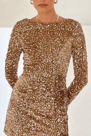 Sequins Long Sleeve Split Bodycon Mini Dress