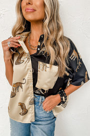 Catch You Later Cheetah Satin Color Block Blouse