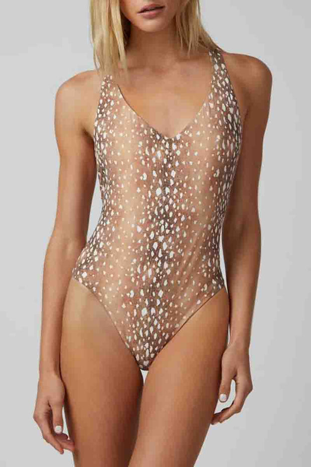 Dot Print Light Camel One-piece Swimsuit