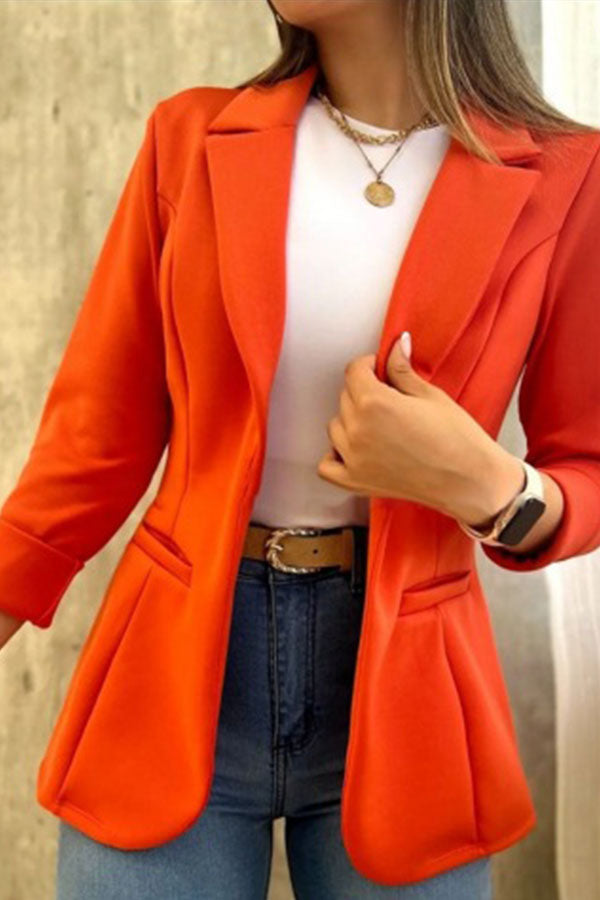 Marciela Solid Color Button Up Side Pocket Blazer