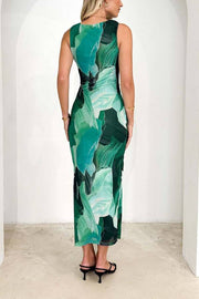 Art Print Sleeveless Fitted Maxi Dress
