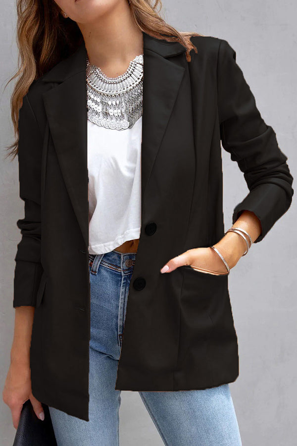 FASHION AFFAIRS POCKETED FAUX LEATHER BLAZER