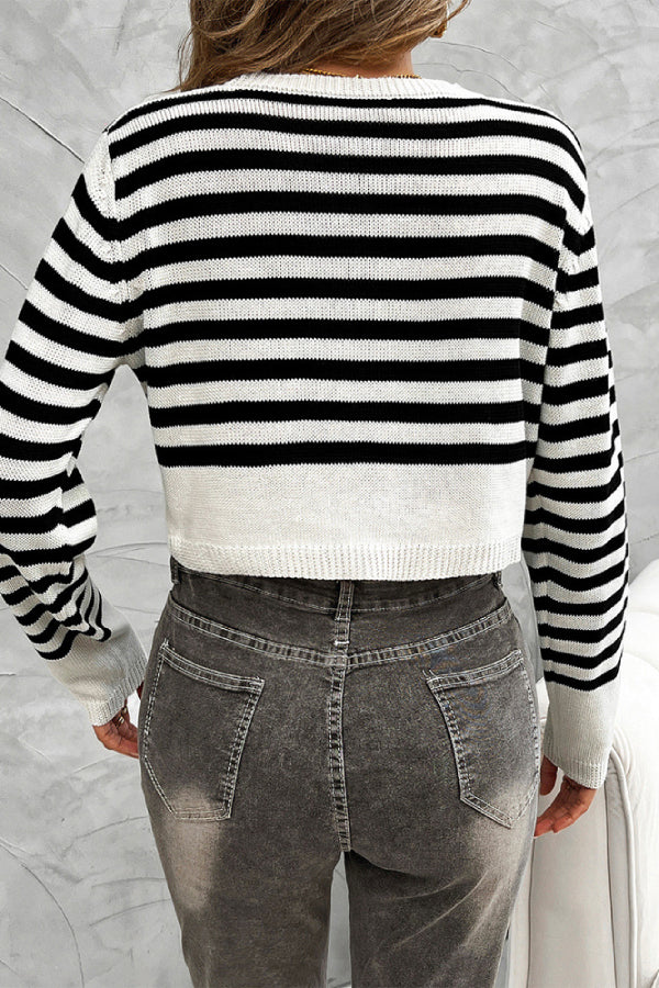 Women's Front Button Long Sleeve Simple Casual Striped Cardigan