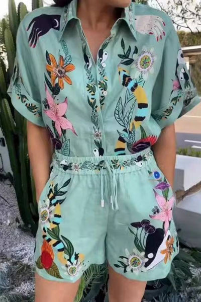 Printed Shirt and Shorts Two-Piece Set