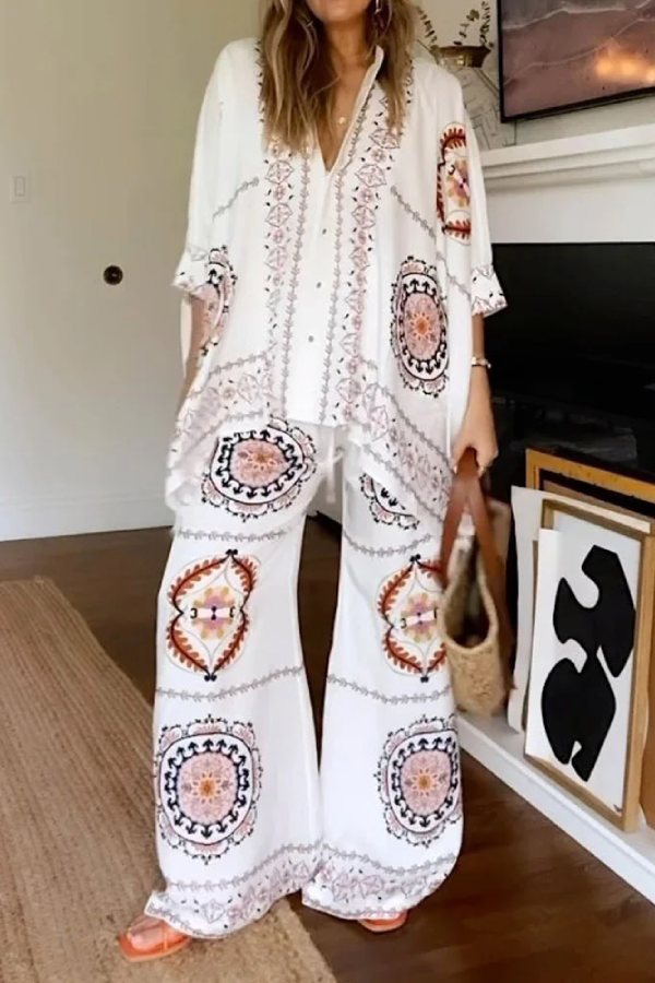 Fashion Positioning Print Shirt & Pants Two-piece Set